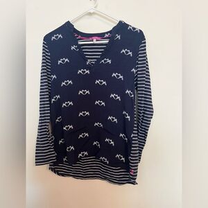 Navy and White Striped Long Sleeve Top